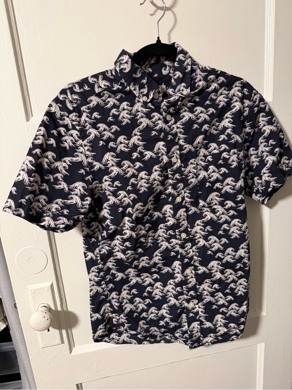 Goodfellow & Co Men’s Short Sleeve 100% Cotton Hawaiian Shirt Hokusai Wave Sz Sm